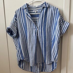 Madewell Blue and White Striped Short Sleeve Shirt